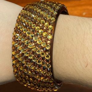 Crystal chunky bangle bracelet brown and gold